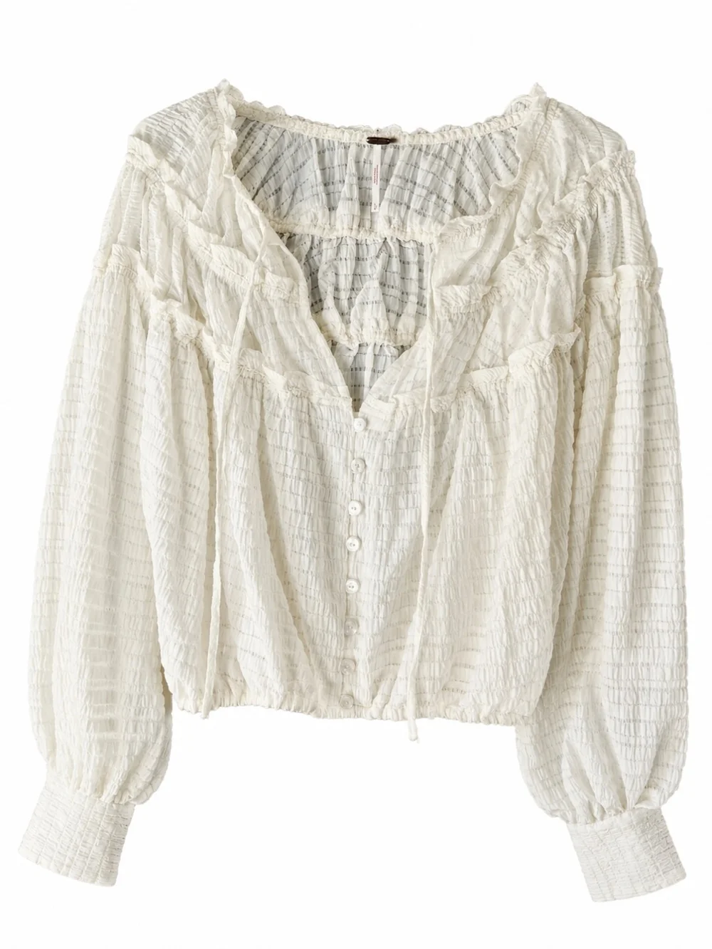 Free People Ivory Textured Ruffle Peasant Boho Blouse Small NWOT